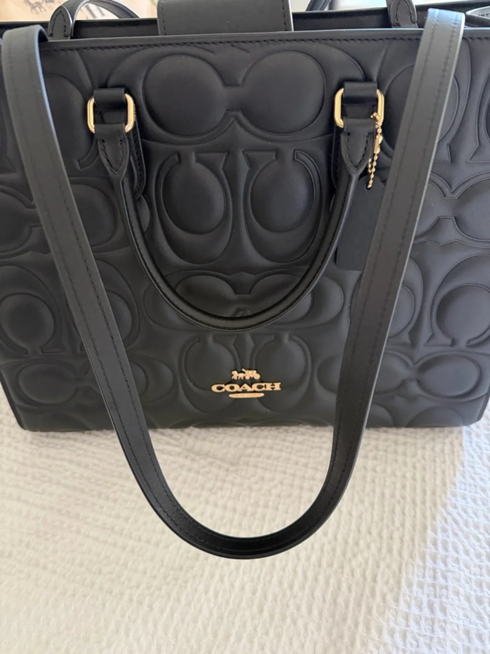 Coach Black Embossed Signature Large Maggie Tote with Gold Hardware - Picture 6 of 7